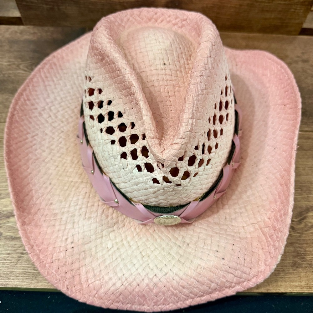 Leon Leather Co Desperado Pink Ombre Straw Cowboy Hat Western Studded Band